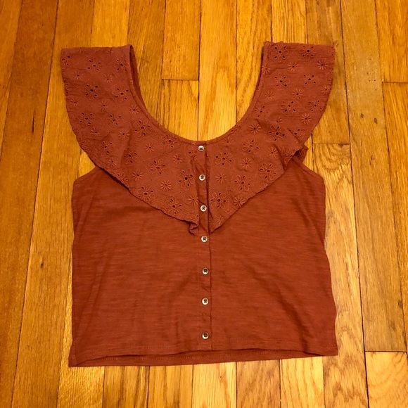 Rust Off-the-Shoulder AE Shirt - Picture 3 of 7